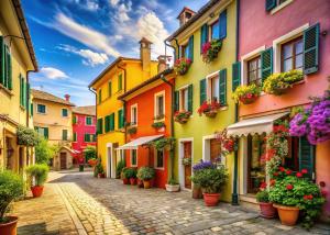 eine Straße in der Altstadt von Burano in Italien in der Unterkunft Cozy studio with pool in Caorle in Caorle