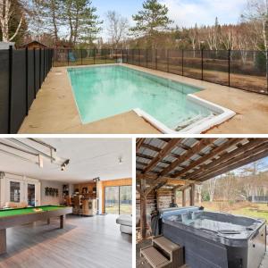 a pool with a ping pong table in a house at L'Évasion - 4CH - Piscine - Spa et Salle de jeux in Saint Zenon
