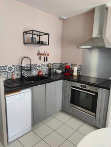 een keuken met een spoelbak en een fornuis bij Oléron proche plage pour vacances ou travail in Dolus d'Oléron +5 foto's