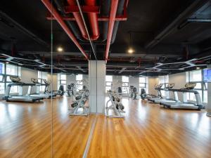 a gym with rows of treadmills and elliptical machines at Novotel Guiyang Downtown in Guiyang