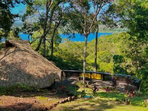 a hut with a thatch roof and a bench at CasAmor Hostel in Alter do Chao