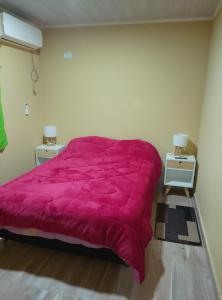 フェデラシオンにあるValentinaのベッドルーム1室(大型ピンクベッド1台、ナイトスタンド2台付)