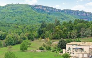 an aerial view of a house in a field with a mountain at Grande Maison in Noyers-sur-Jabron +23 photos
