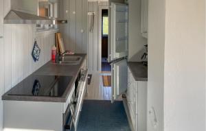 a small kitchen with a sink and a stove at Awesome Home In Kolbjørnsvik With House Sea View in Skarvedalen