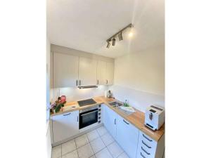 a small kitchen with white cabinets and a sink at Experience luxury in Mollenberg in Mollenberg