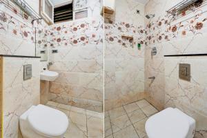 two pictures of a bathroom with a toilet and a shower at Super Collection O Vellore Near CMC Hospital Formerly Geetha Residency in Vellore +38 photos