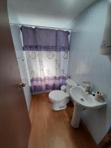a bathroom with a toilet and a sink at Cabaña Muñoz Navarro in Huildad