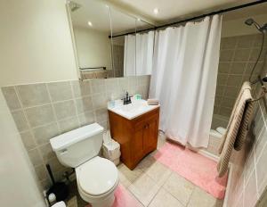 a bathroom with a toilet and a sink and a shower at Modern 1br Near Moss Rehab in Cheltenham Village +6 photos