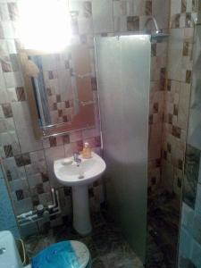 a bathroom with a sink and a shower and a toilet at Apartament Mery in Constanţa
