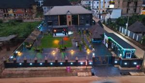 an aerial view of a building with a courtyard at J3s apartment and lounge in Benin City
