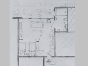 asectional drawing of a room with a table at Ferienwohnung Trifts l Wallbox l Parkplatz l AusZeit Card in Wangen im Allgäu