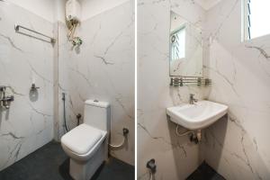 two pictures of a bathroom with a toilet and a sink at Collection O Paschim Dwar Near Jagannath Temple Formerly Hotel Subhadarshan in Puri
