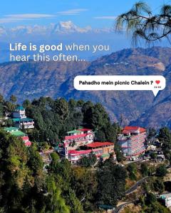 a text message with a picture of a city at Blue Pine Resort in Lansdowne