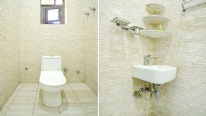 two pictures of a bathroom with a toilet and a sink at Hotel Keptown in Patna