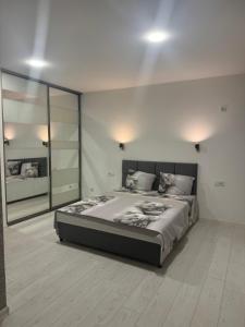 a bedroom with a large bed and a large mirror at Гагарина 119 in Dnipro +15 photos