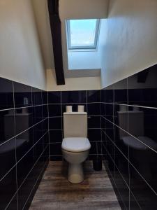 a bathroom with a toilet and a window at Grand appartement vue montagne in Ayzac-Ost +14 photos