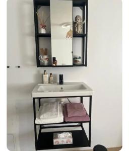 a bathroom with a sink and a mirror at Maison 1838 
