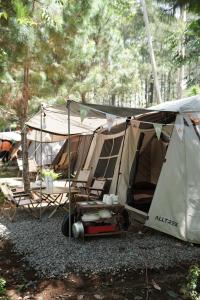 a tent with chairs and a table in a forest at Finest Camp in Cibogo +31 photos