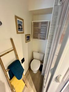 a small bathroom with a toilet and a window at Studio Cocooning Face au Futuroscope in Jaunay-Clan +9 photos