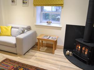 a living room with a couch and a fireplace at Chancer in Newlyn