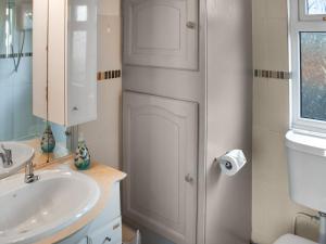 a bathroom with a sink and a toilet and a mirror at Rainbow's End in Brundall +6 photos