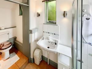 a bathroom with a sink and a toilet at Forge Cottage in Stiffkey