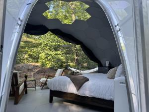 Postel nebo postele na pokoji v ubytování Rare Mirrored Glamping Dome