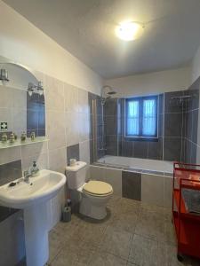 a bathroom with a sink and a toilet and a tub at Quinta Samoura in Góis