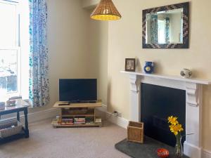ein Wohnzimmer mit einem TV und einem Kamin in der Unterkunft Elsewhere in Penzance