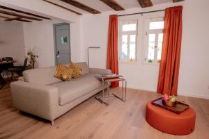 a living room with a couch and a table at Zur Traube - grün in Erbach