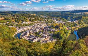 an aerial view of a town next to a river at Petit cocon à 5 min du château de Sedan in Sedan