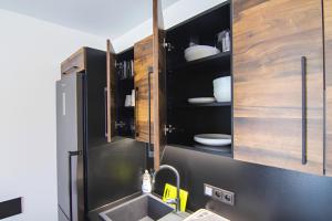 a kitchen with a sink and a refrigerator at Apartmány pod Bukovkou in Červená Voda
