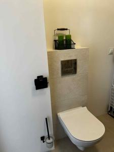 エウクにあるKawalerka nad jezioremの部屋にある白いトイレ付きのバスルーム