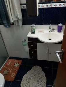 a bathroom with a sink and a toilet and a mirror at Casa do Flávio e João Paulo in Belo Horizonte
