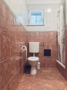 a bathroom with a toilet and a window at Apartment Deni in Milna