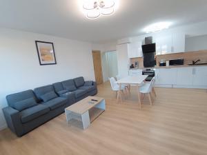 a living room with a couch and a table at APPART' nasaline in Dieuze