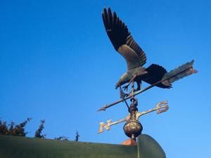 eine Statue von zwei Vögeln, die auf einer Wetterfahne stehen in der Unterkunft Elodie Yurt in Bishopsteignton