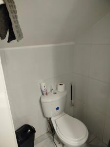ein Badezimmer mit einem WC mit zwei Rollen Toilettenpapier in der Unterkunft Céntrico, a una cuadra de la Plaza Isabel la Católica, linda zona in La Paz + 2 Fotos