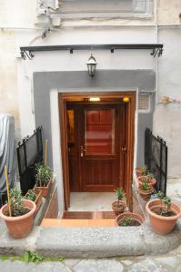 einer Eingangstür eines Gebäudes mit Topfpflanzen in der Unterkunft Little House in Neapel