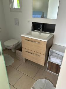 une salle de bain avec un lavabo et des toilettes dans l'établissement Cottage a Vidauban, à Vidauban