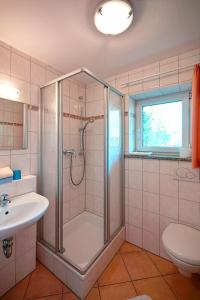 bagno con doccia e lavandino di Gasthof "Zum Strauß" a Wildsteig