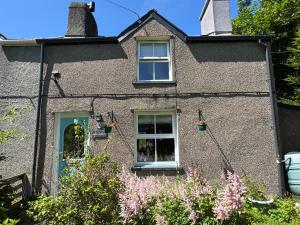 a house with a dog in a window at Snowdonia Eryri Cottage, Moel Siabod in Dolwyddelan
