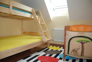 a bunk bed room with two bunk beds and a ladder at Penzion Stáj Návary in Návary +42 photos