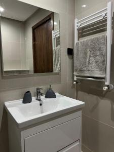 El Aouina StationにあるDiamond apartmentの白い洗面台と鏡のあるバスルーム