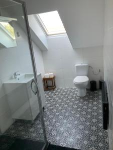 a bathroom with a toilet and a shower and a sink at Cozy family home in Champagne-en-Ardenne 8p in Rubigny