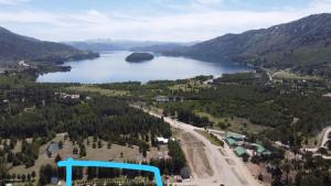 an aerial view of a lake in the mountains at Cabaña Galuel in Aluminé +2 photos