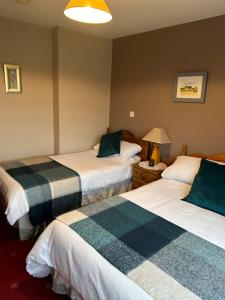 a hotel room with two beds and a lamp at Killala B&B Avondale in Killala