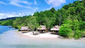 an island with a group of huts on a beach at Paradise Raja Ampat in Dayang