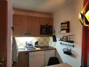 Nhà bếp/bếp nhỏ tại Résidence L'Albane, 4 pers, skis aux pieds, piscine et parking