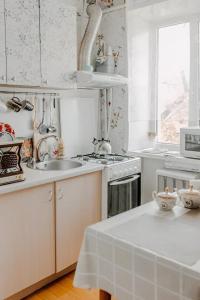 Dapur atau dapur kecil di Comfortable apartments on Hrushevskogo street near 16 city hospital